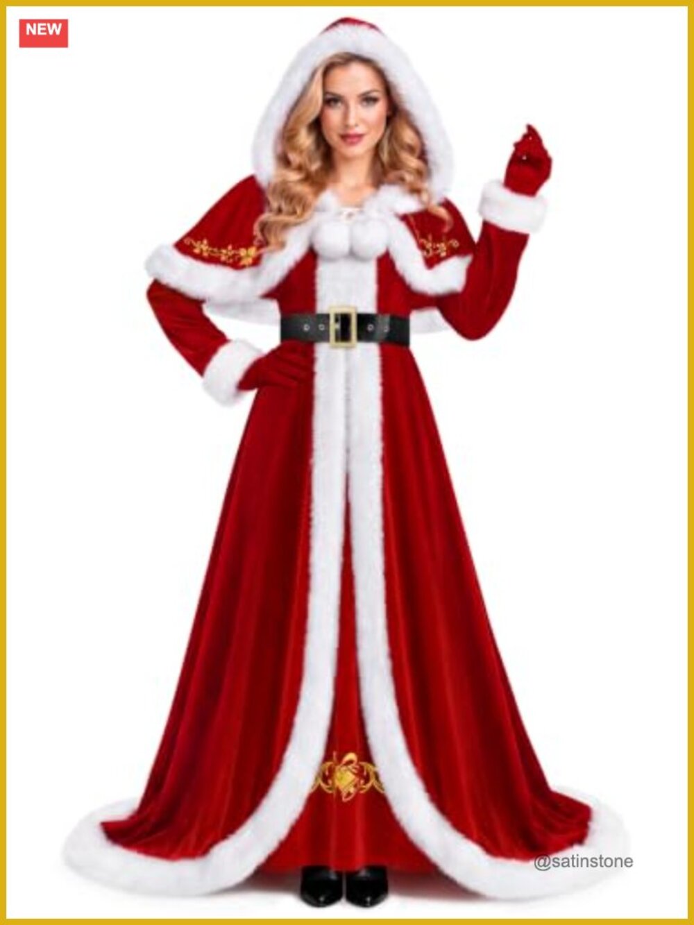 Mrs Claus Costume 4 Pc Velvet Dress Cape Belt Gloves Women